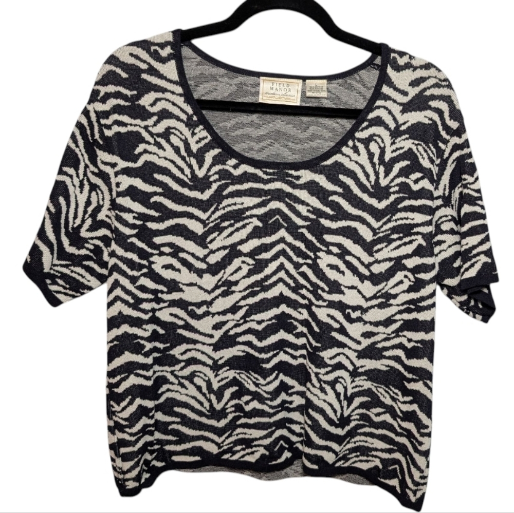 Field Manor Vintage Women's Zebra Print Short Sleeve Top